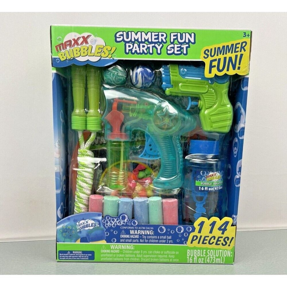Maxx Bubbles Summer Fun Party Set 114 Pcs Jump Rope Bubble Blaster Balloons